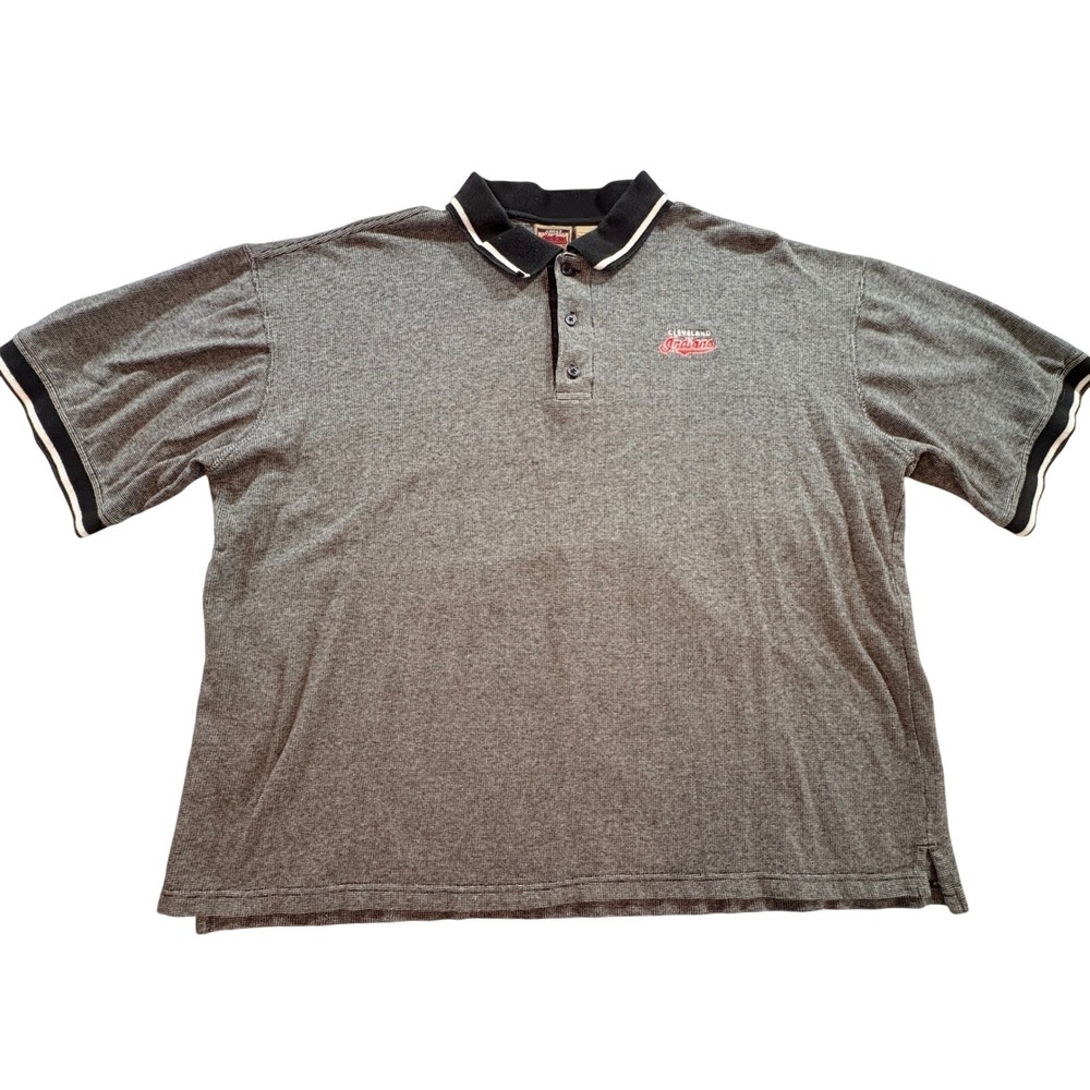 Cleveland Indians MLB Polo Shirt Mens XL Gray Striped Cotton Short Sleeve Fan